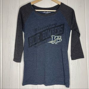 Winnipeg Blue Bombers Football Raglan Tee Medium Blue Black 3/4 Sleeves Canada